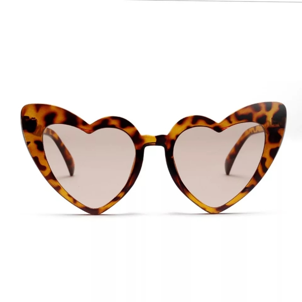 Heart Shaped Retro Cat Eye Sunglasses Leopard or Red - Picture 3 of 6